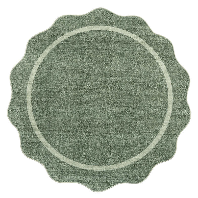 Scalloped Area Rugs Non-Slip Bordered Floor Mats, Non-Shedding Soft Low Pile Modern Accent Rugs, Washable Farmhouse Indoor Carpet for Living Room, Bedroom, Office