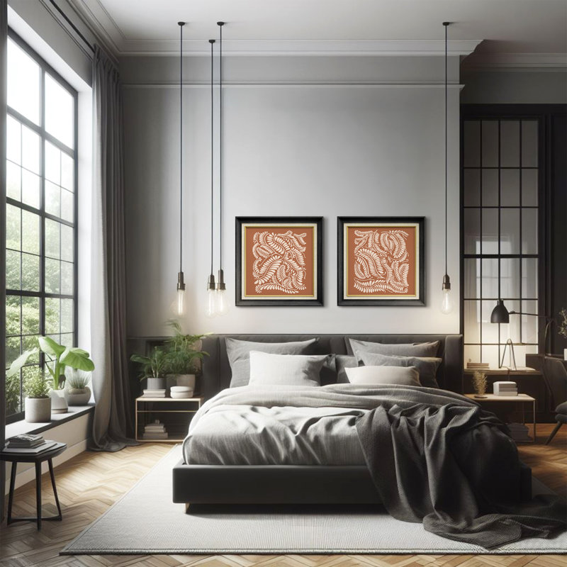 Vintage Brown Mexico Abstract Botanical Illustrations Rustic Decor, 26" H x 26" W, Black Gallery Frame