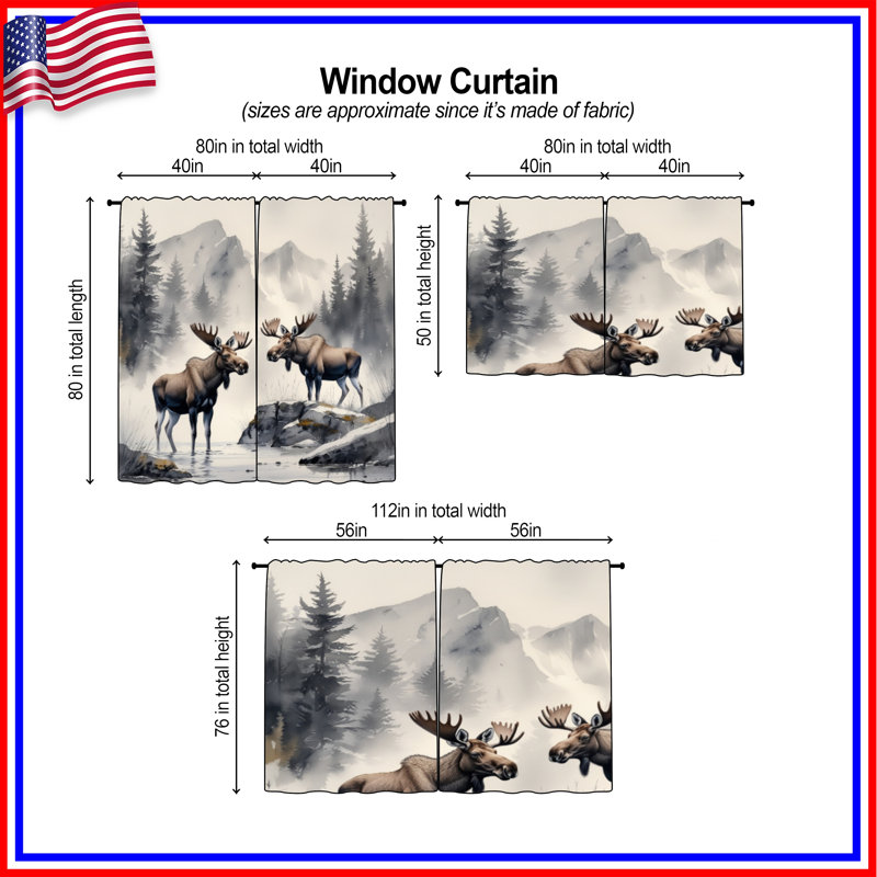 Rideaux de fenêtre orignaux Moose In Mountain, 56 po x 76 po - 2 panneaux, Transparent