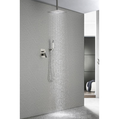 Douche de pluie de 12 po, salle de bain murale de luxe avec valve d'équilibrage et douche à injection d'air, installation sur la tête