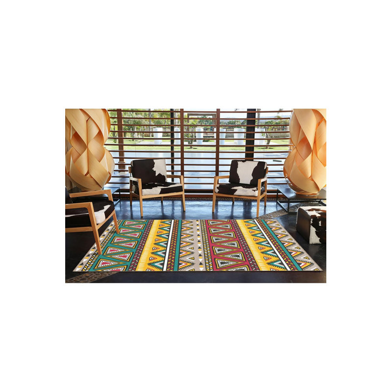 Tapis décoratif à motif géométrique triangulaire vert et jaune, Sous-tapis rectangulaire 3 pi 11 po x 5 pi 11 po i