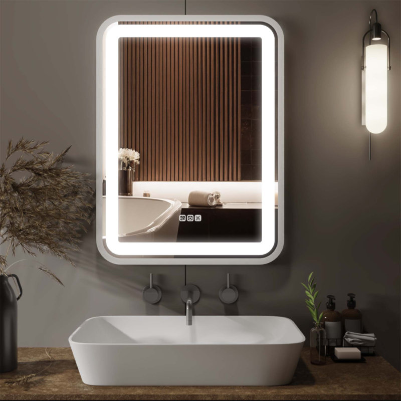 Miroir de salle de bain intelligent à DEL avec intensité variable 3 couleurs, antibuée, fonction mémoire pour évier