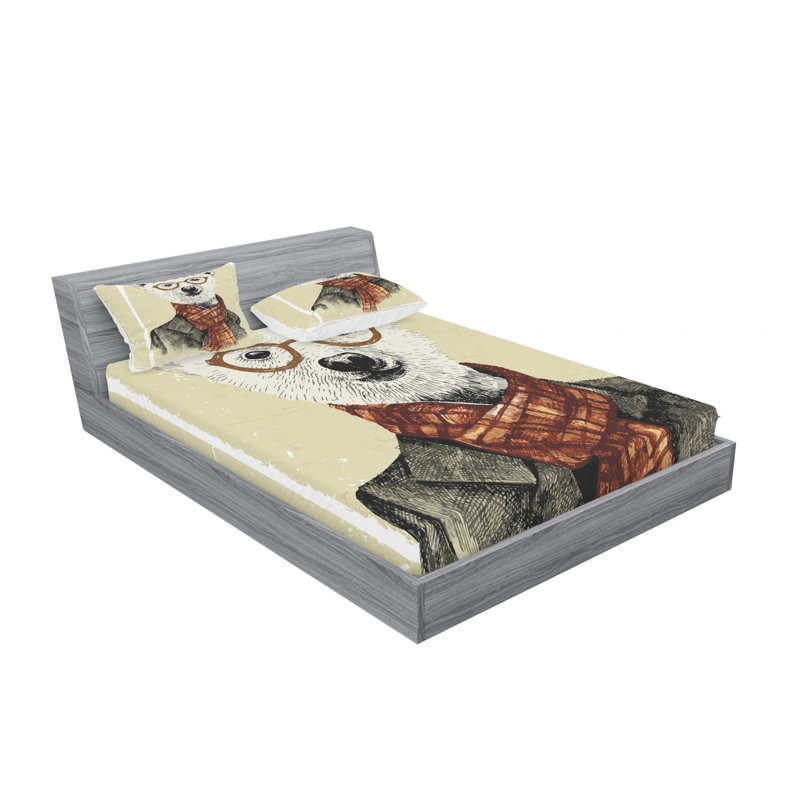 Ensemble de draps Hipster Bear, Ensemble de draps pour lit double avec un drap-hou