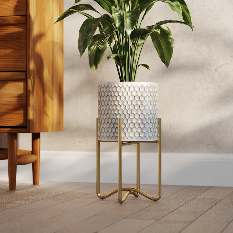 Cleare Honeycomb Pot with Ambrose Gold Base, 16.25" H x 9.25" W x 9.25" D