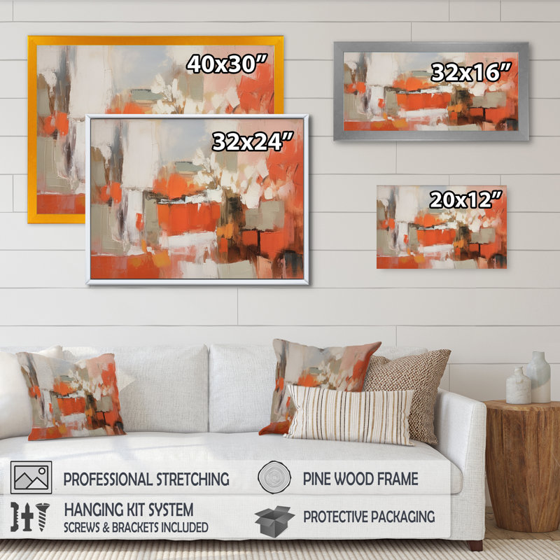 Impression sur toile «Orange Minimalims Enchantment II», Cadre simple noir, H 16 po x l 32 po x P 1 po