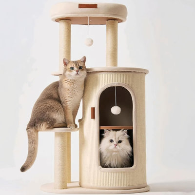 Cat Tree, Cat Tower with Double Layer Condos and Interactive Hanging Ball and Sisal Scratch Posts for Indoor Activity Relaxing