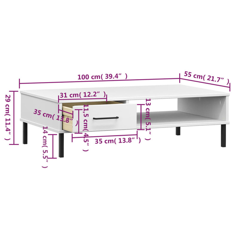 Kintuillang Four Leg Coffee Table with Storage, White