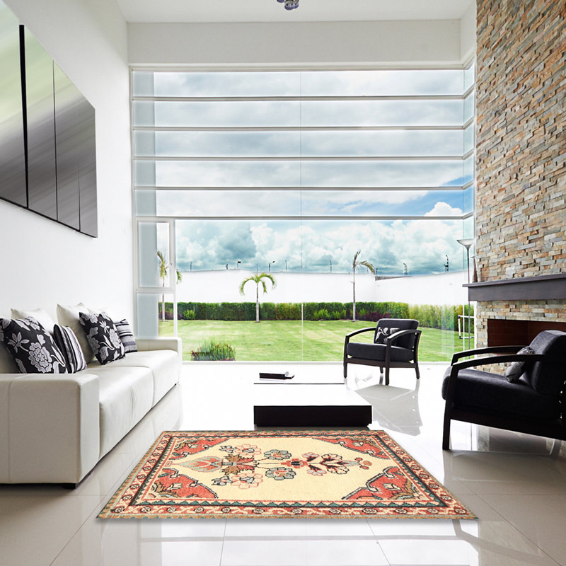 Rouge floral Rami/beige/brun Tapis décoratif, Carré 8 pi