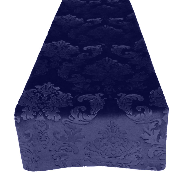 Velvet Damask Table Runner, 108" x 12", Navy