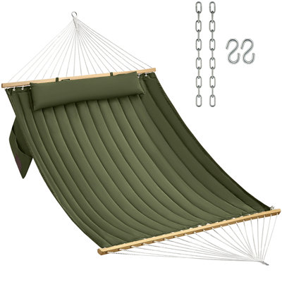 2-person Quilted Fabric Hammock With Hardwood Spreader Bars,450lbs Capacity,outdoor/indoor Hammock