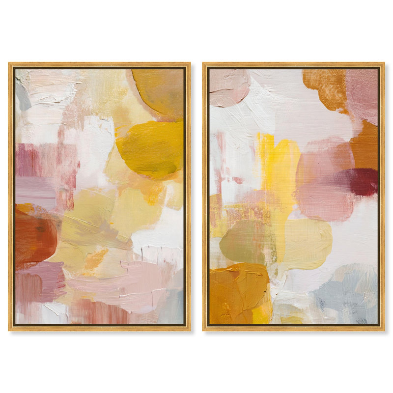 Ensemble de toiles d'art abstrait moderne par Art Remedy, cadre noir, 10 x 15, 16" H x 11" W, Gold Frame