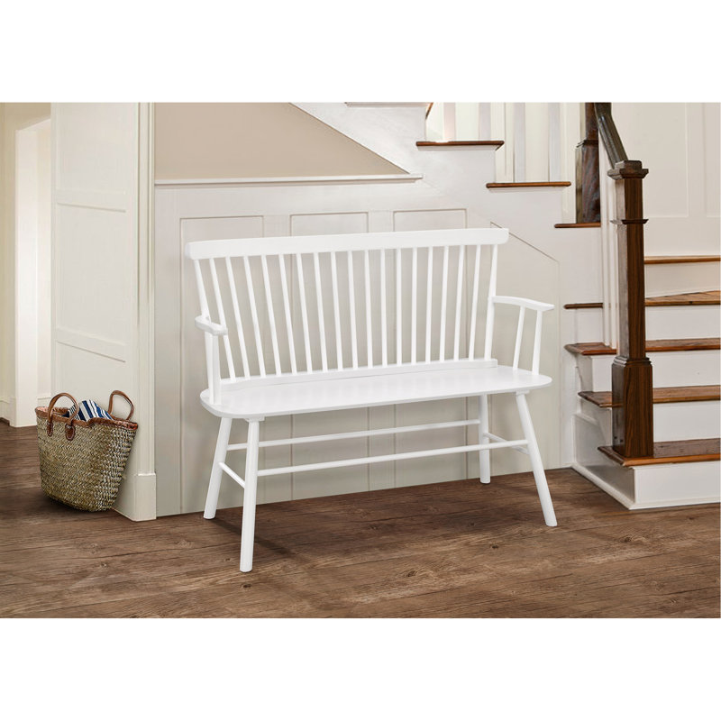 Banc à dossier en bois Farmhouse, Blanc