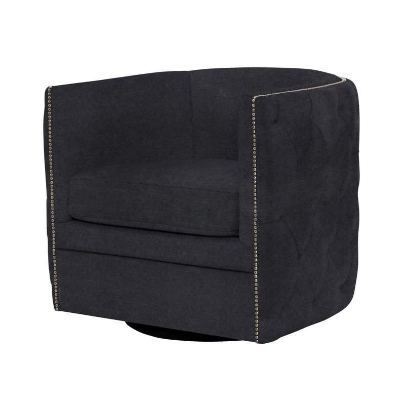 Palazzo 31.5'' Wide Tufted Swivel Barrel Chair, Nickel, Akiko Graphite Performance 5534-011