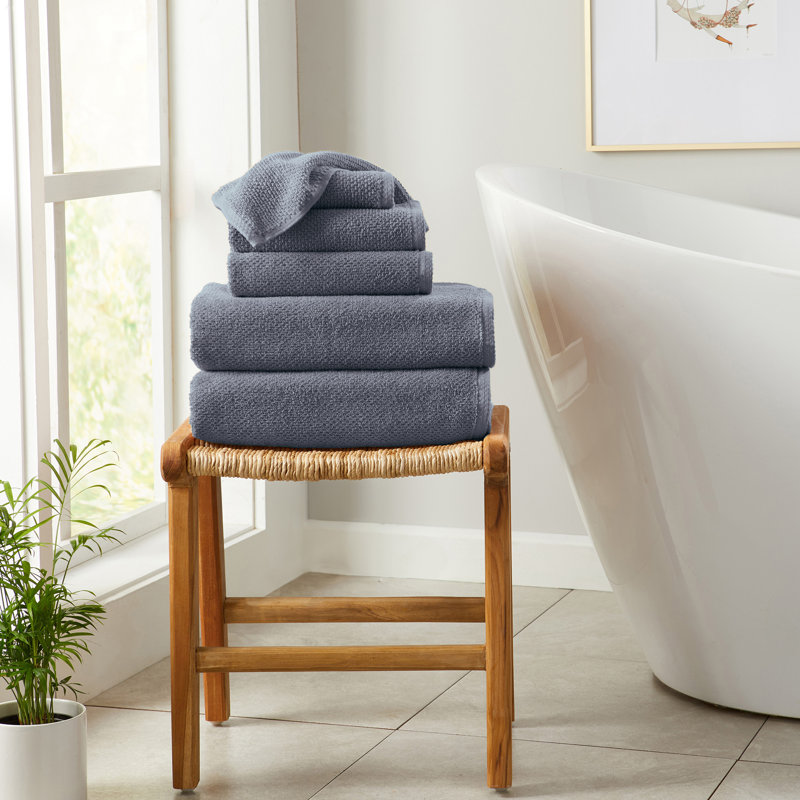 100% Cotton Textured Bath Sheet, Chambray Blue, 6 Piece Set