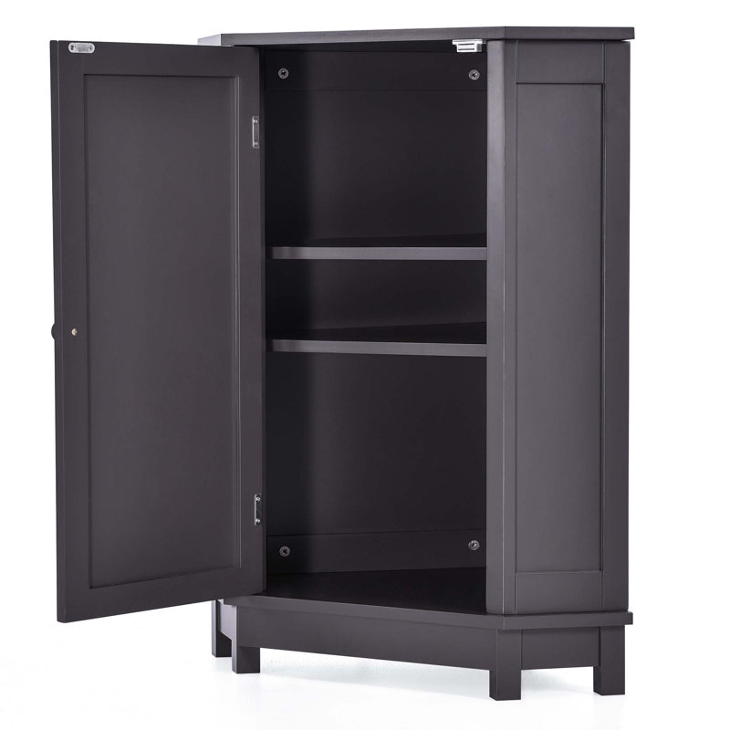 Bathroom Cabinet Triangle Corner Storage Cabinet with Adjustable Shelf Modern Style MDF Board, Brown
