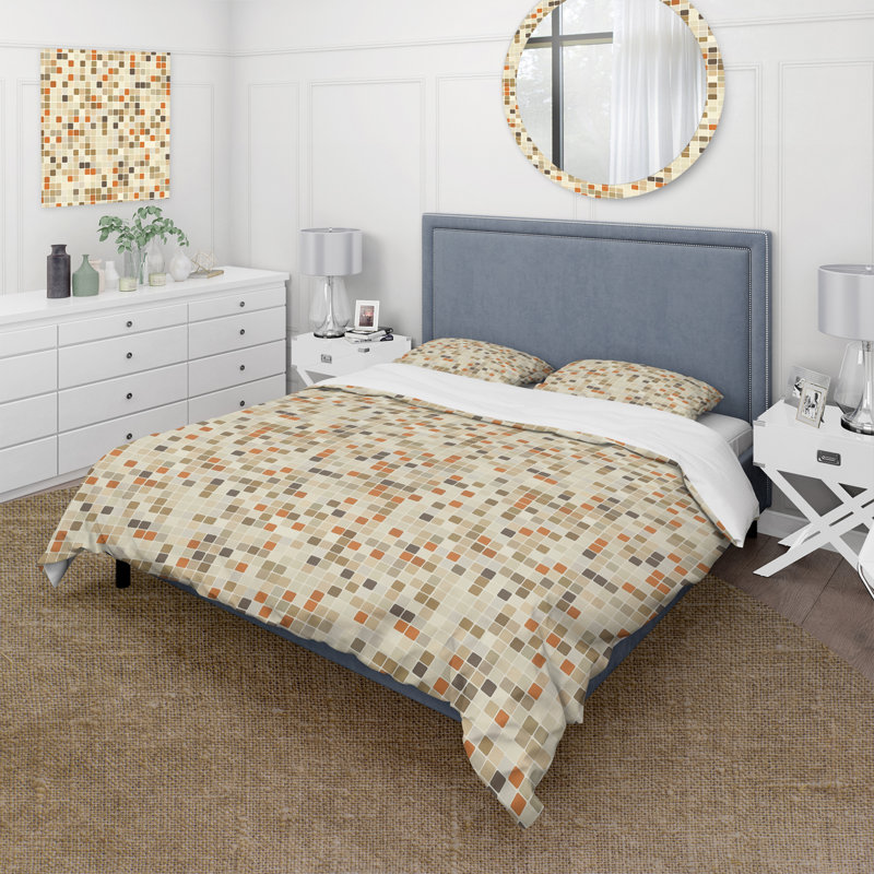 Ensemble de housse de couette beige clair Mid-Century Mosaic Tiles II - Mid-Century