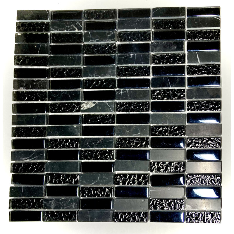 Quartz 0.63" x 2" Natural Stone/Glass Brick Joint Mosaic Wall & Floor Tile, Lugnut