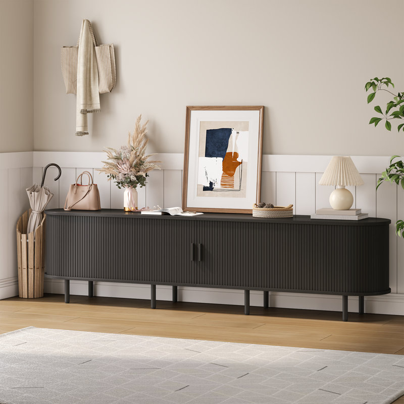 Meuble télé avec rangement et tablettes Jalonda, Noir, H 21,7 po x l 86,6 po x P 15,7 po