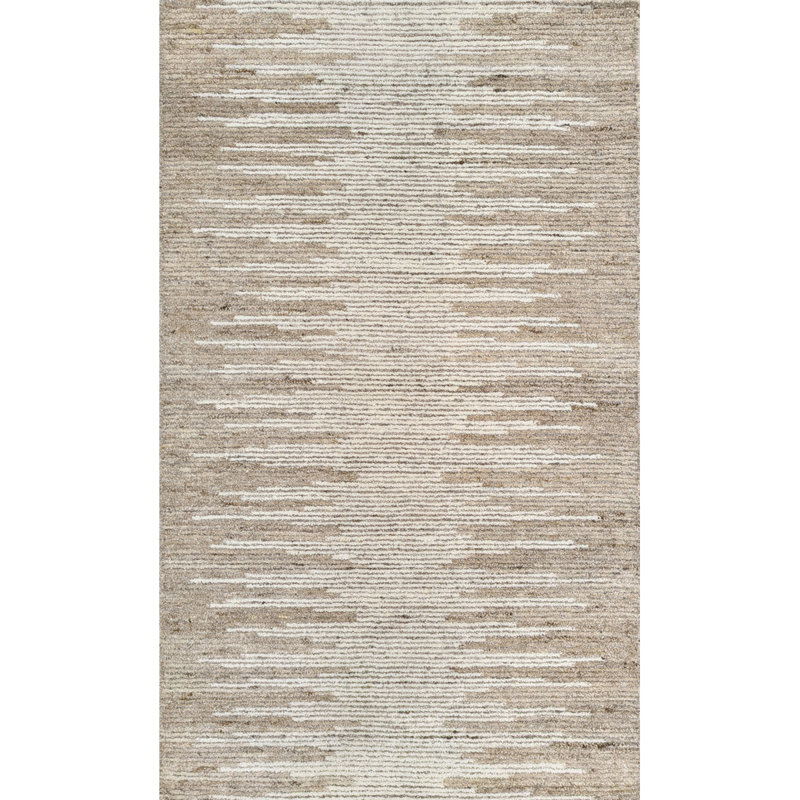 Abrash Ikat Hand-Tufted Wool Area Rug Cut/Loop Pile, Natural, 3' x 5'