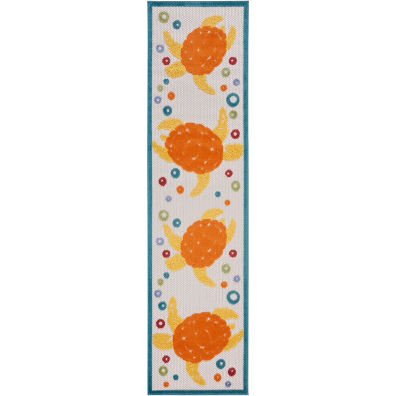 Aloha  Animals Teal Multi Indoor/Outdoor Area Rug, Runner 2'3" x 8'