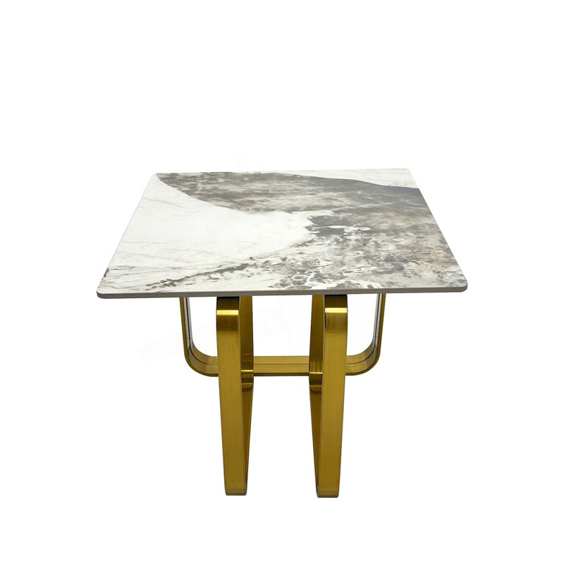 Rectangular End Table With Sintered Stone Top, Gold