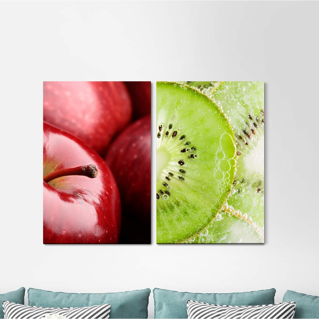 2-tlg. Leinwandbilder-Set - Fotografie „Apples Red Juicy Kiwi Fresh Food Kitchen”