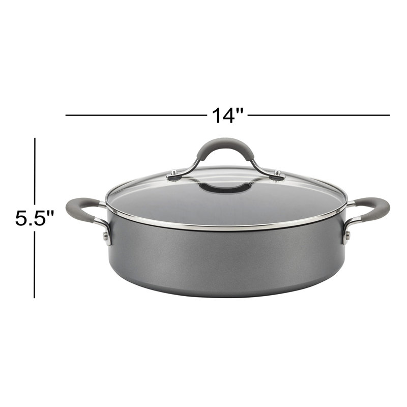 Elementum Hard-Anodized Nonstick Covered Sautéuse, 4 Quart, Oyster Gray/Clear/Silver