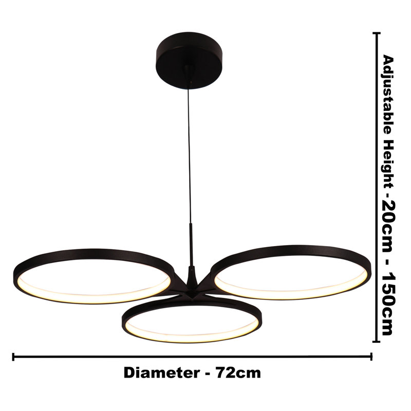 3 - Light Matte Black LED Novelty Pendant, 15.50" H x 72" W