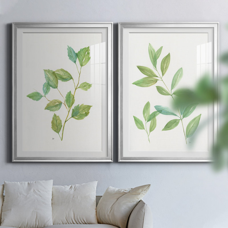 " Spring Greens I " 2 - Pieces, 36.5" H x 26.5" W x 1" D, Silver Framed Paper, White