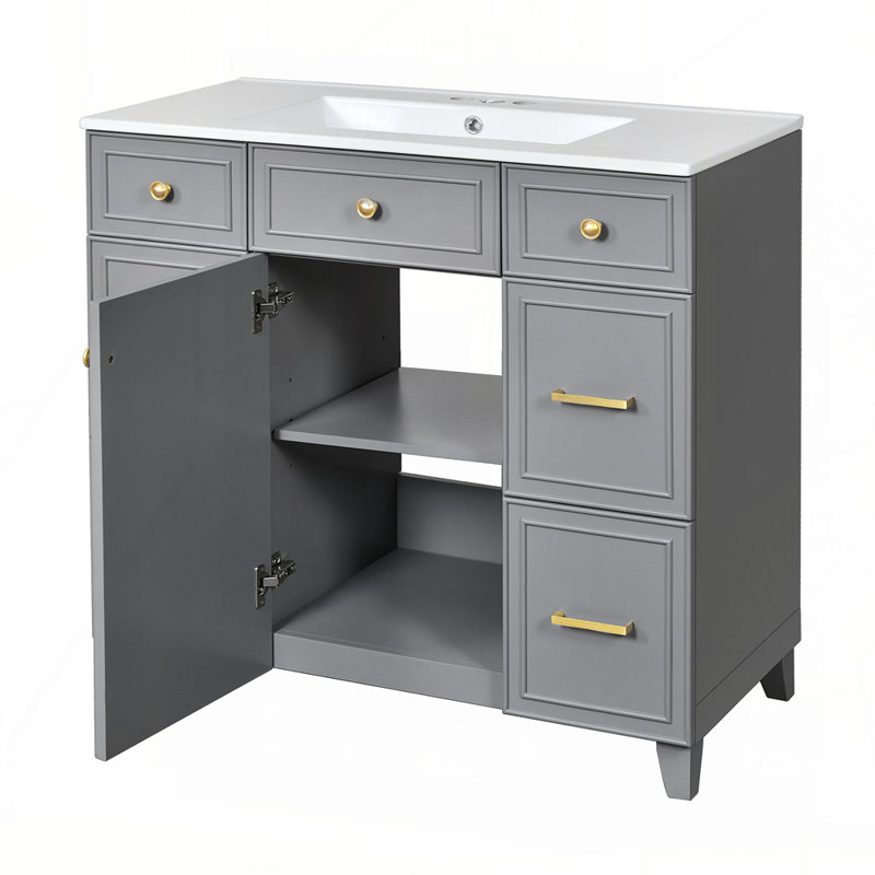 Meuble-lavabo 36 po avec lavabo en céramique, Gris