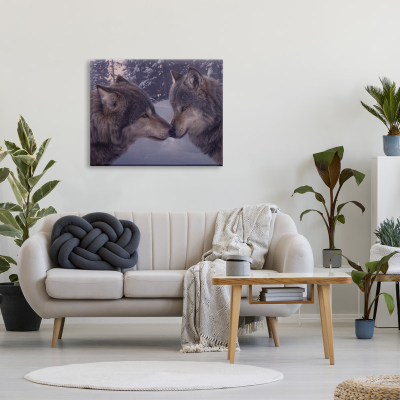 «Au-867-Canvas Wolves Touching Nose Nature on Canvas» par Daniel Smith, peinture, H 30 po x l 40 po x P 1,5 po