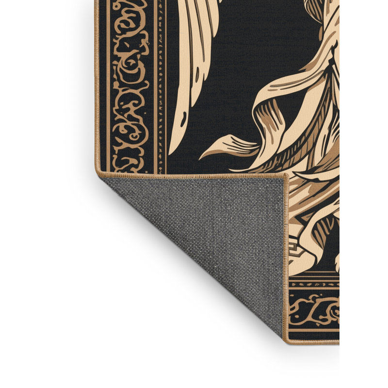 Tapis oriental moelleux doux et moelleux de style oriental noir Pitkin, 7 x 9