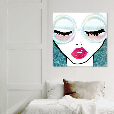 Fashion and Glam Ready for the Water Neon Lips - Graphic Art on Canvas