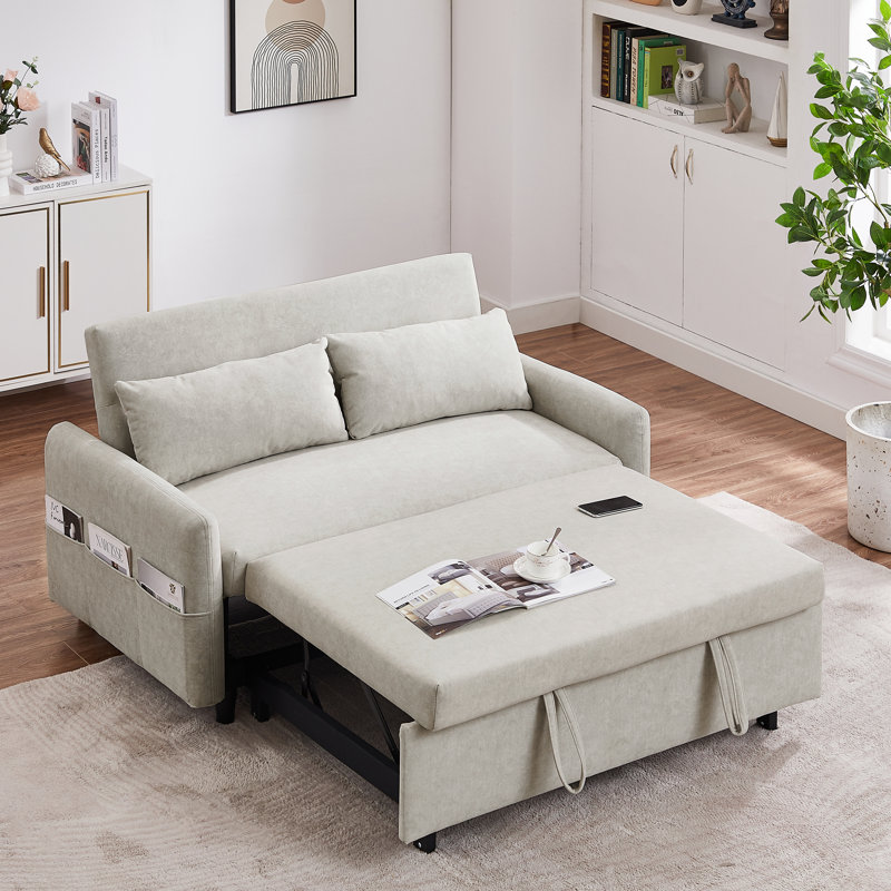 Brynjolf 55.19"Sofa, Sleeper Sofa, Sofa Bed, Loveseat, Beige Microfiber
