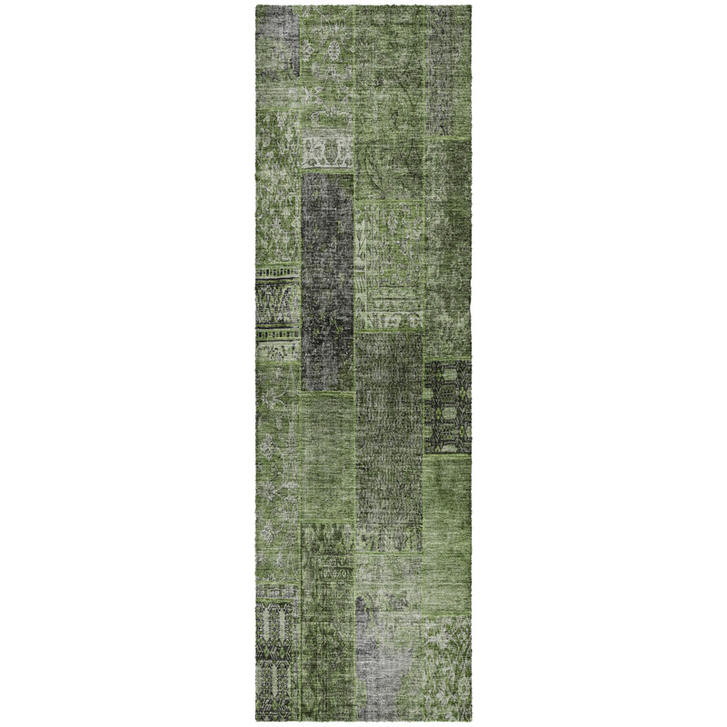 Tapis à poil long de qualité supérieure lavable à la machine ADS669, Olive, Tapis de couloir 2 pi 3 po x 7 pi 6 po