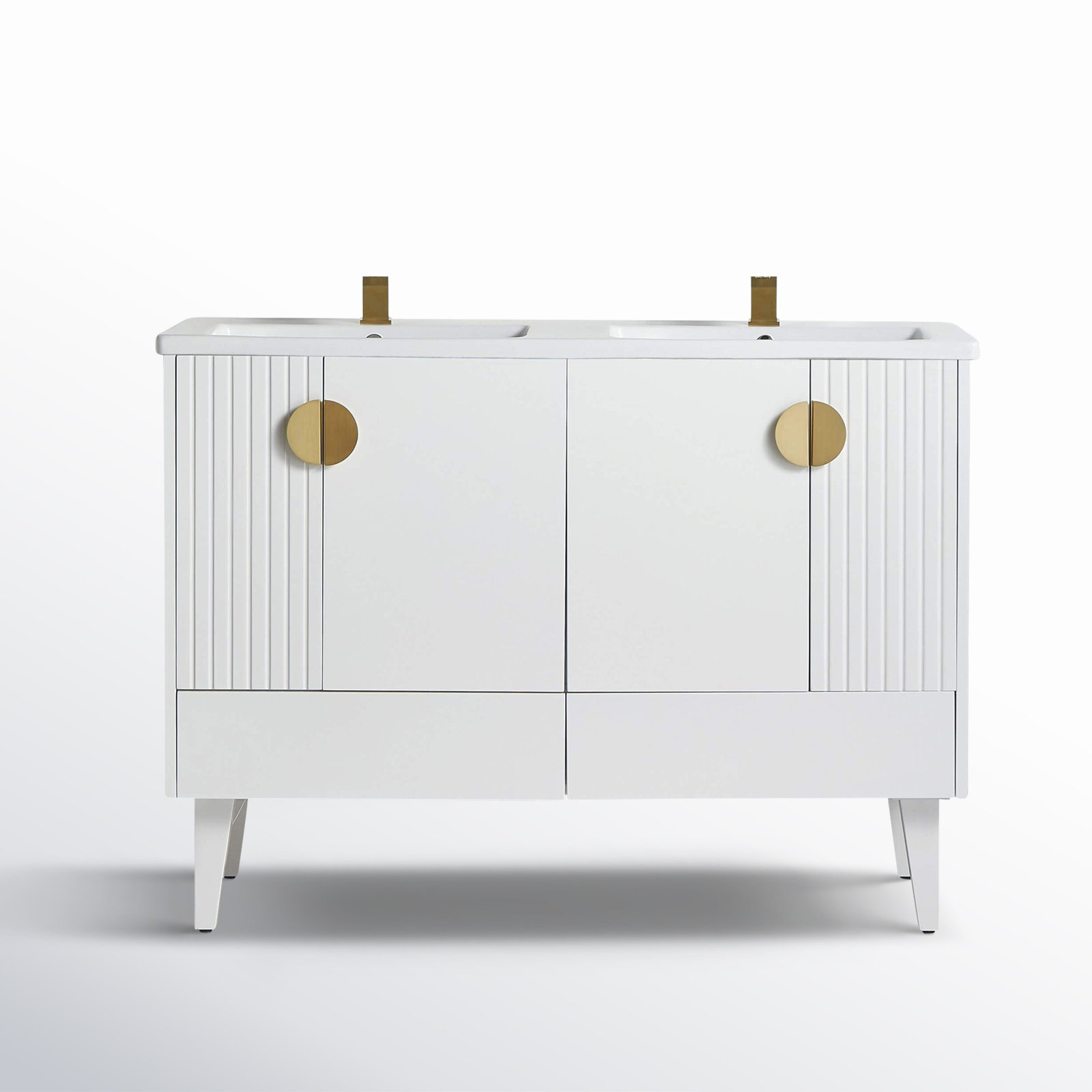 Saimah 47.25'' Double Bathroom Vanity, White Matte, Satin Brass