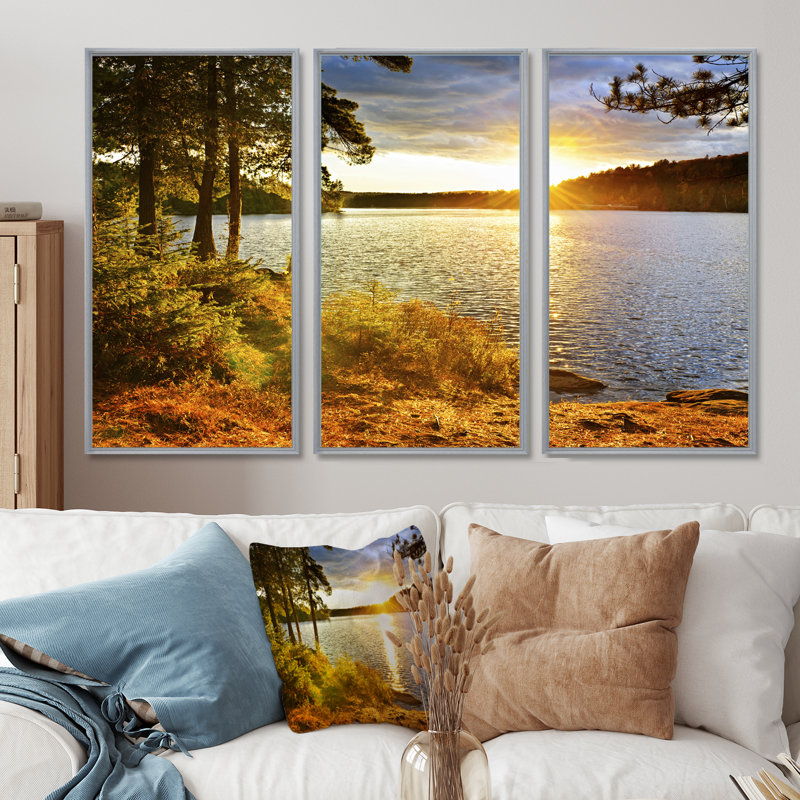 «Beautiful Winter Panorama - Landscape», ensemble de 3 toiles encadrées, H 28 po x l 36 po, Argent argent