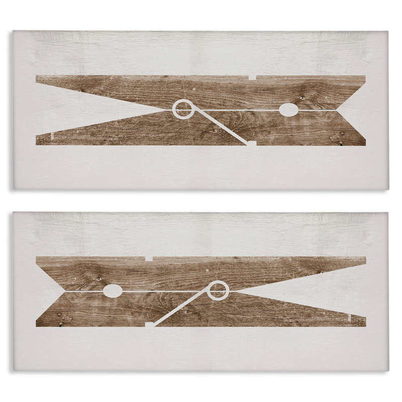 «Minimal Laundry Textespins Brown White Design» par Daphne Polselli, impression sur toile 2 pièces, H 13 po x l 30 po