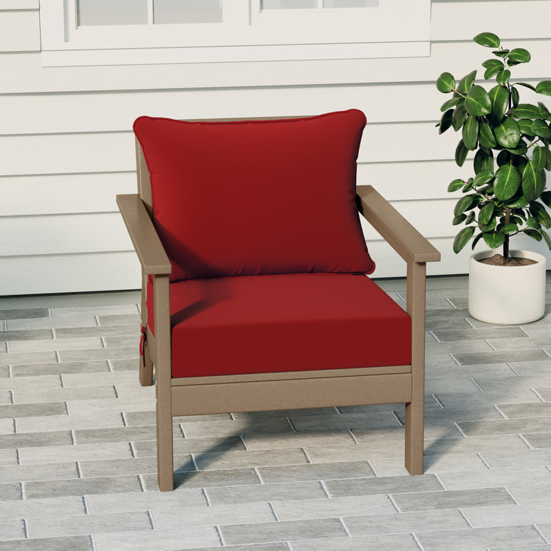 Hydea Deep Seating Chair With Cushions, Weathered Wood, Red