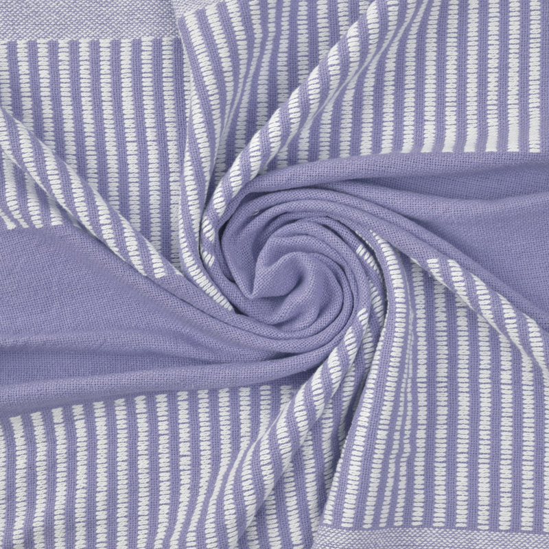 Jeté rayé en coton tissé bleu, Mauve