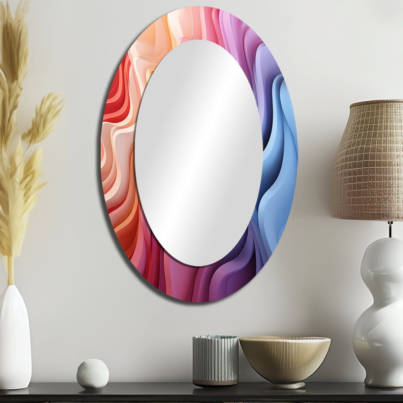 Multicolor Op Art Illusory Depth I - Multi-Color Oval Wall Mirror Decor, 36" H x 24" W