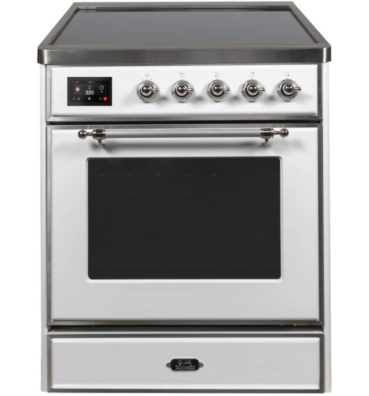 Cuisinière à induction 40 pouces avec 6 éléments à induction ILVE Majestic II Series (porte en verre), Blanc/chrome