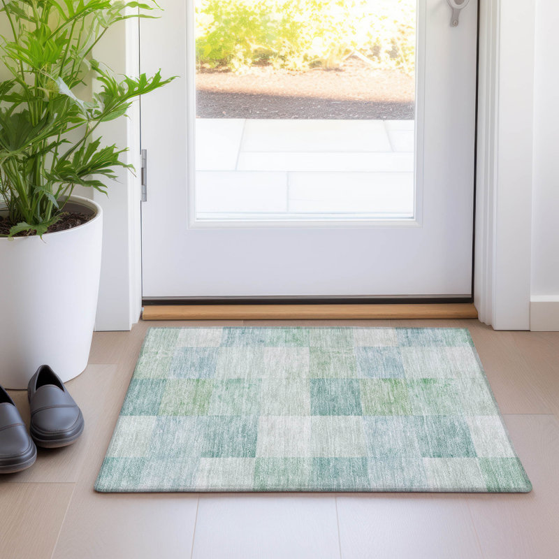 Tapis intérieur / extérieur lavable à la machine Christain ACN1256 Seafoam, Rectangle 1 pi 8 po x 2 pi 6 po