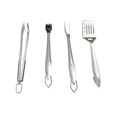 Ensemble d'ustensiles de barbecue en acier inoxydable : spatule, brosse, pinces pour grillades d'intérieur. Convient à tous les types de barbecues.