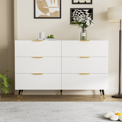 Sideboard with 6 drawers and gold handles, length 120cm