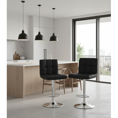Ensemble de tabourets de bar pivotants réglables (2 pièces) avec dossier et repose-pieds en similicuir, convenant aux comptoirs de cuisine et de salle à manger, noir.