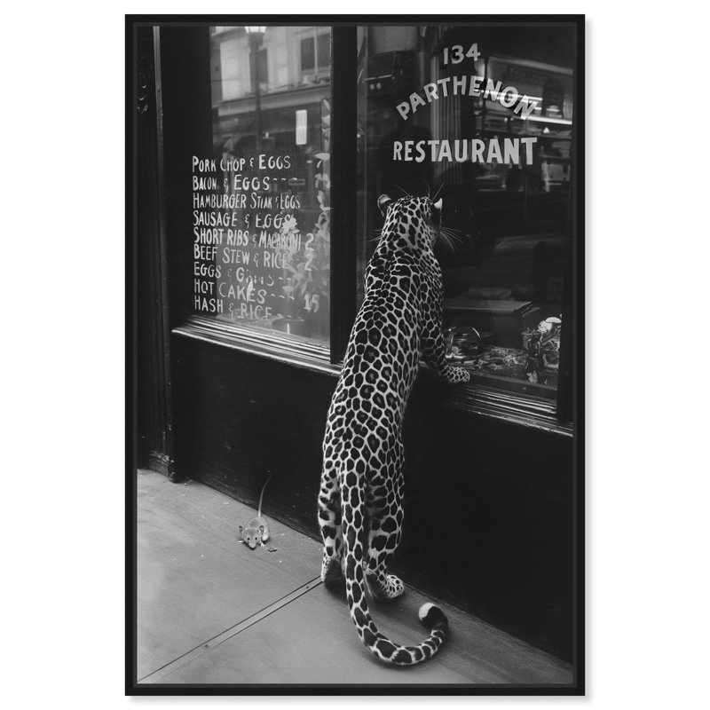 Oliver Gal Meaty Mischief II Cheetah - Framed Acrylic Glass Wall Art, 37" H x 25" W, Black