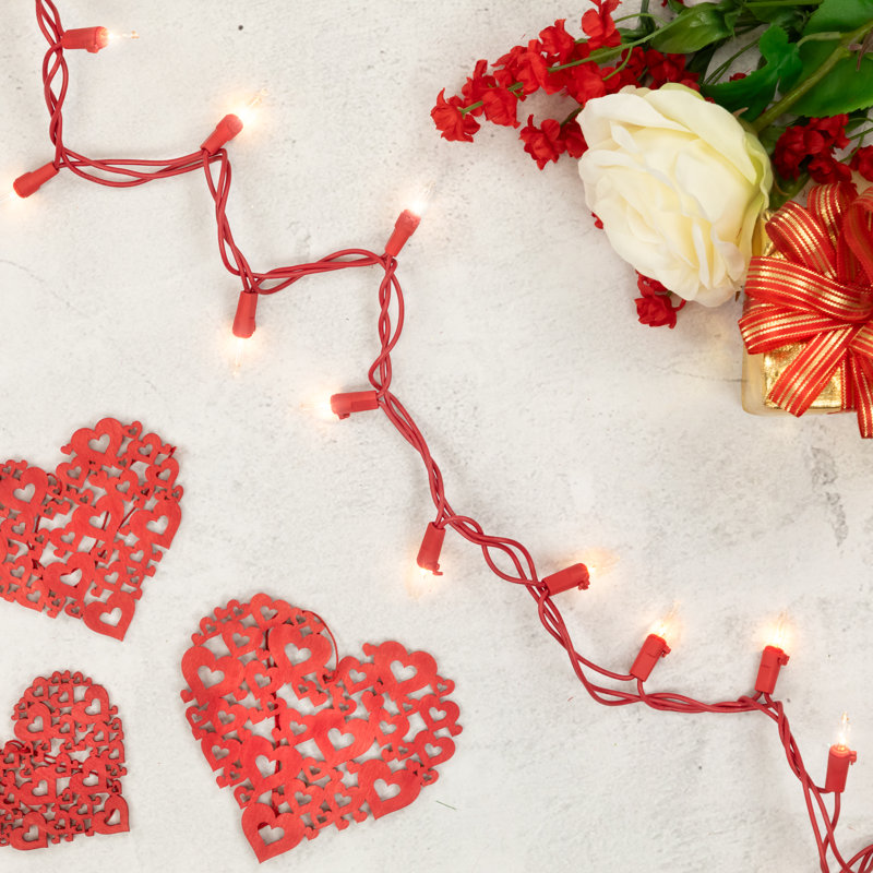 50ct Valentine's Day Light Set 10ft Wire, Clear, Red
