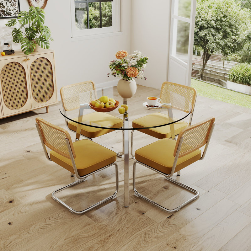 Ensemble de salle à manger 5 pièces, H 29,5 po x L 42 po x l 42 po, Jaune