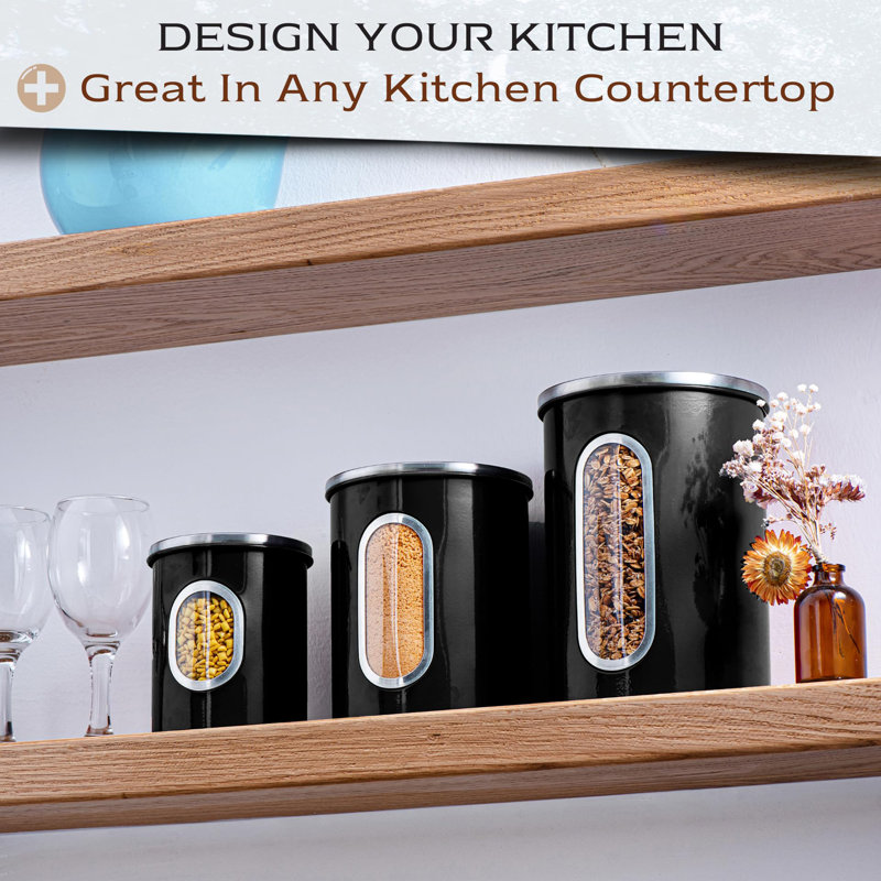 3-Piece Canisters Sets For The Kitchen, Black